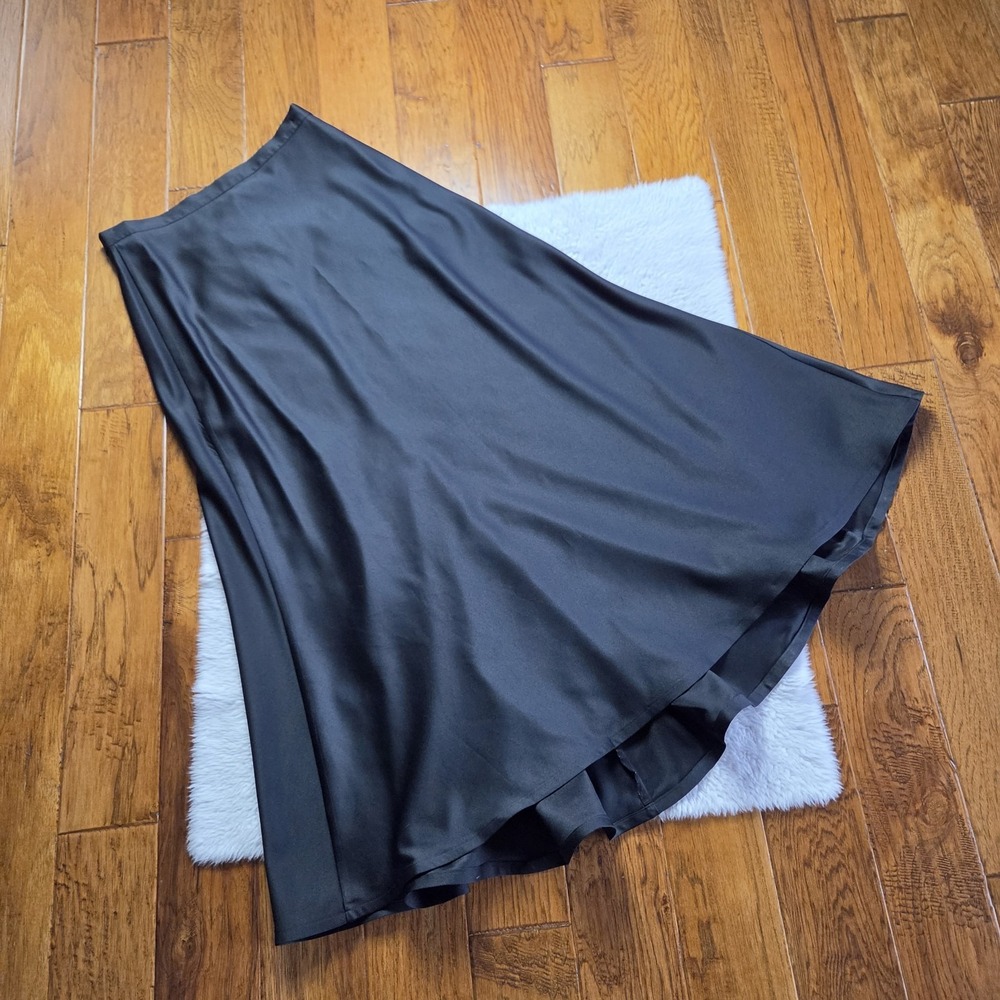 Tadashi Shoji Satin Maxi Skirt Women's 16 Black Luxury Old Money Classic Event